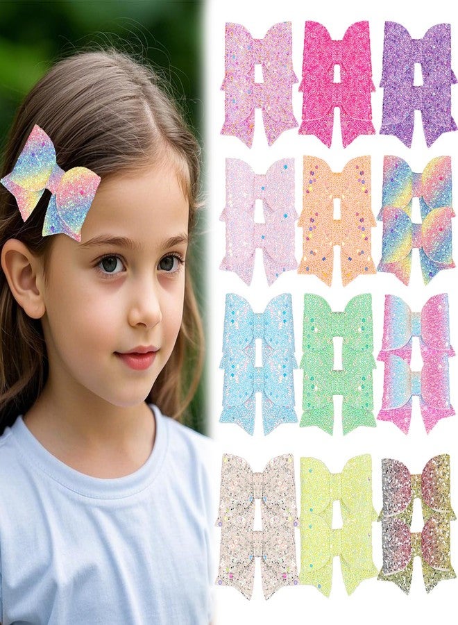 XIMA Glitter Hair Bows for Girls, 24 Piece Set with Alligator Clips, Rainbow Sparkle Hair Accessories - Image 1